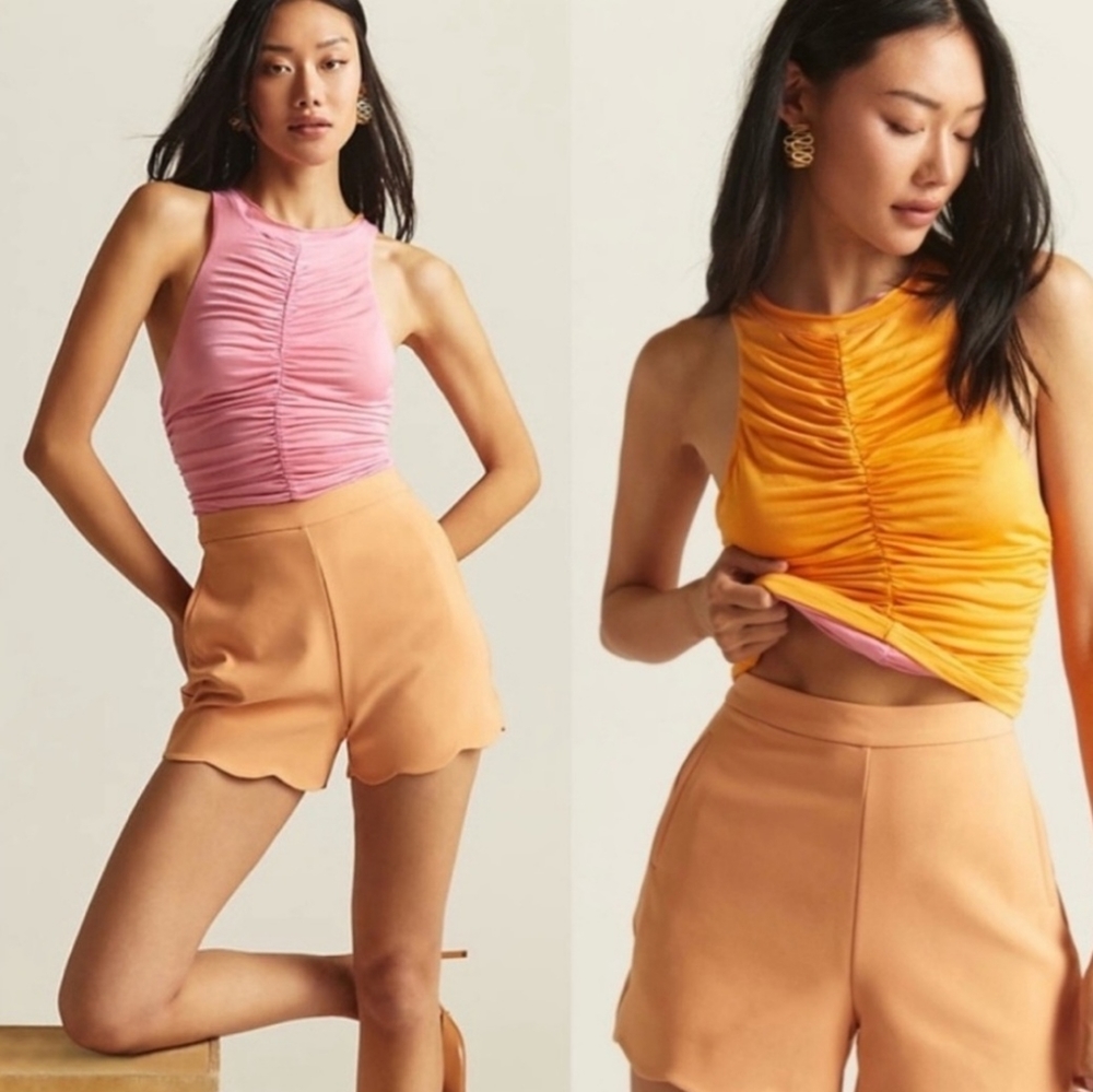 Reversible pink/orange ruched top